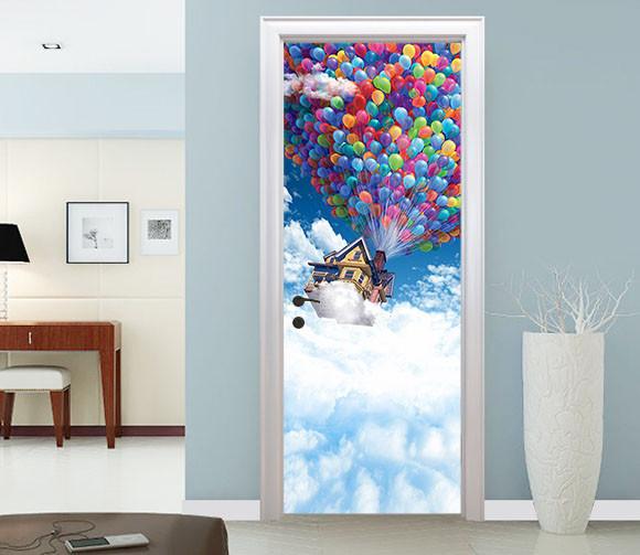 3D house on the clouds door mural Wallpaper AJ Wallpaper 