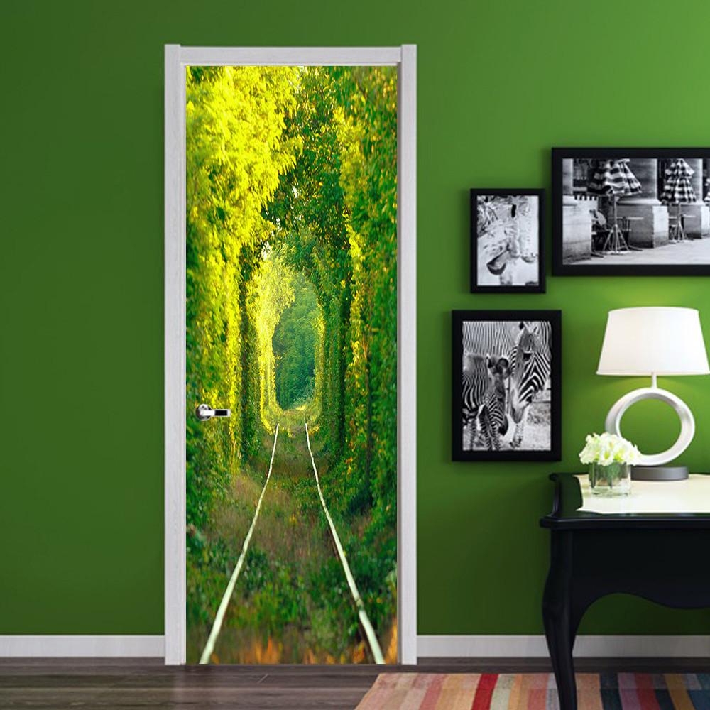 3D road in the middle of the trees door mural Wallpaper AJ Wallpaper 