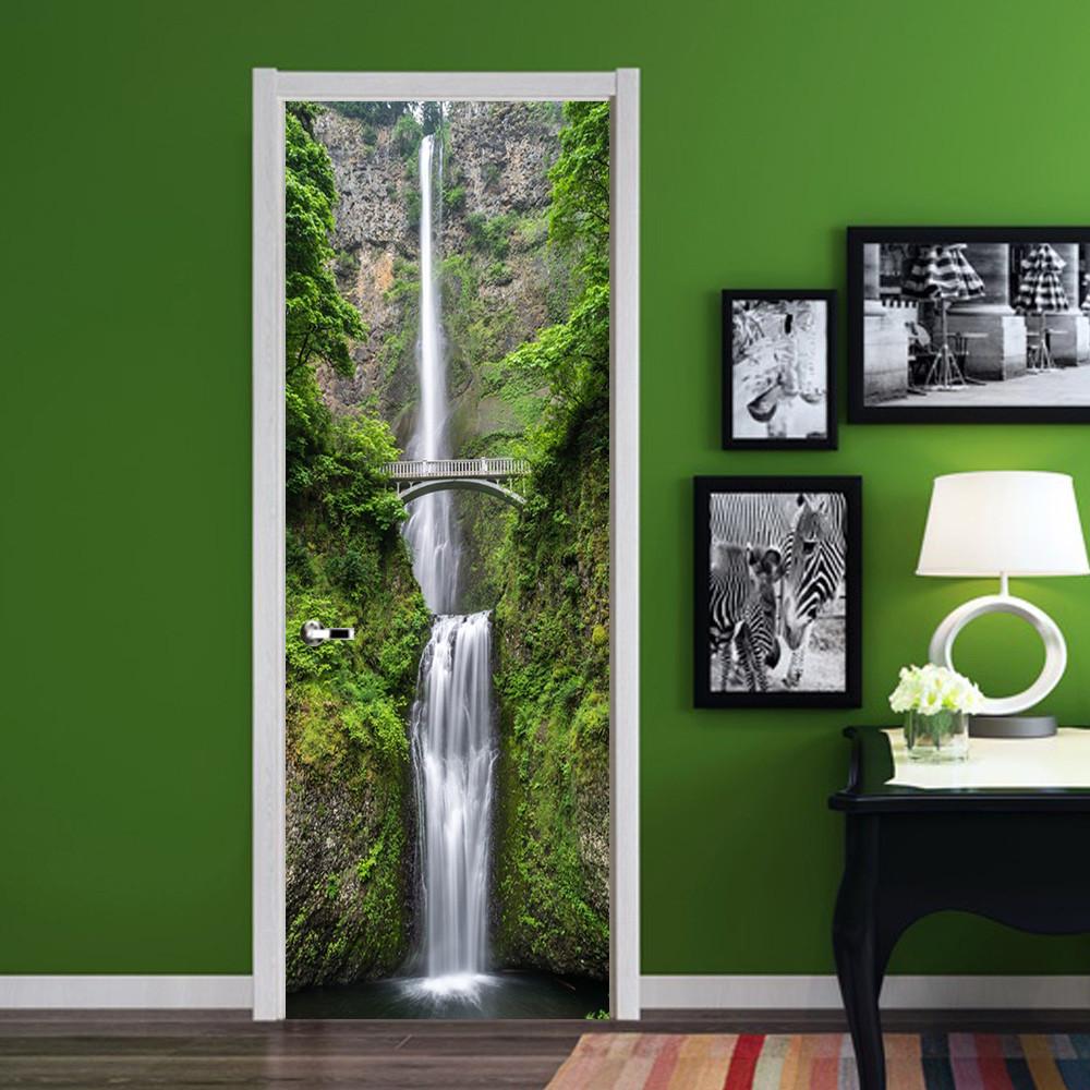 3D waterfalls in the mountains door mural Wallpaper AJ Wallpaper 