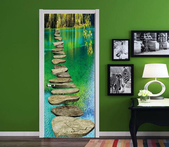 3D river stones road door mural Wallpaper AJ Wallpaper 