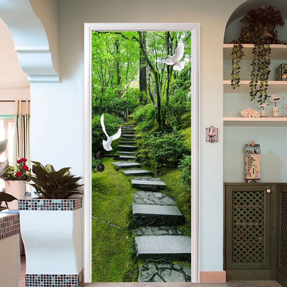 3D the stone road in the forest door mural Wallpaper AJ Wallpaper 