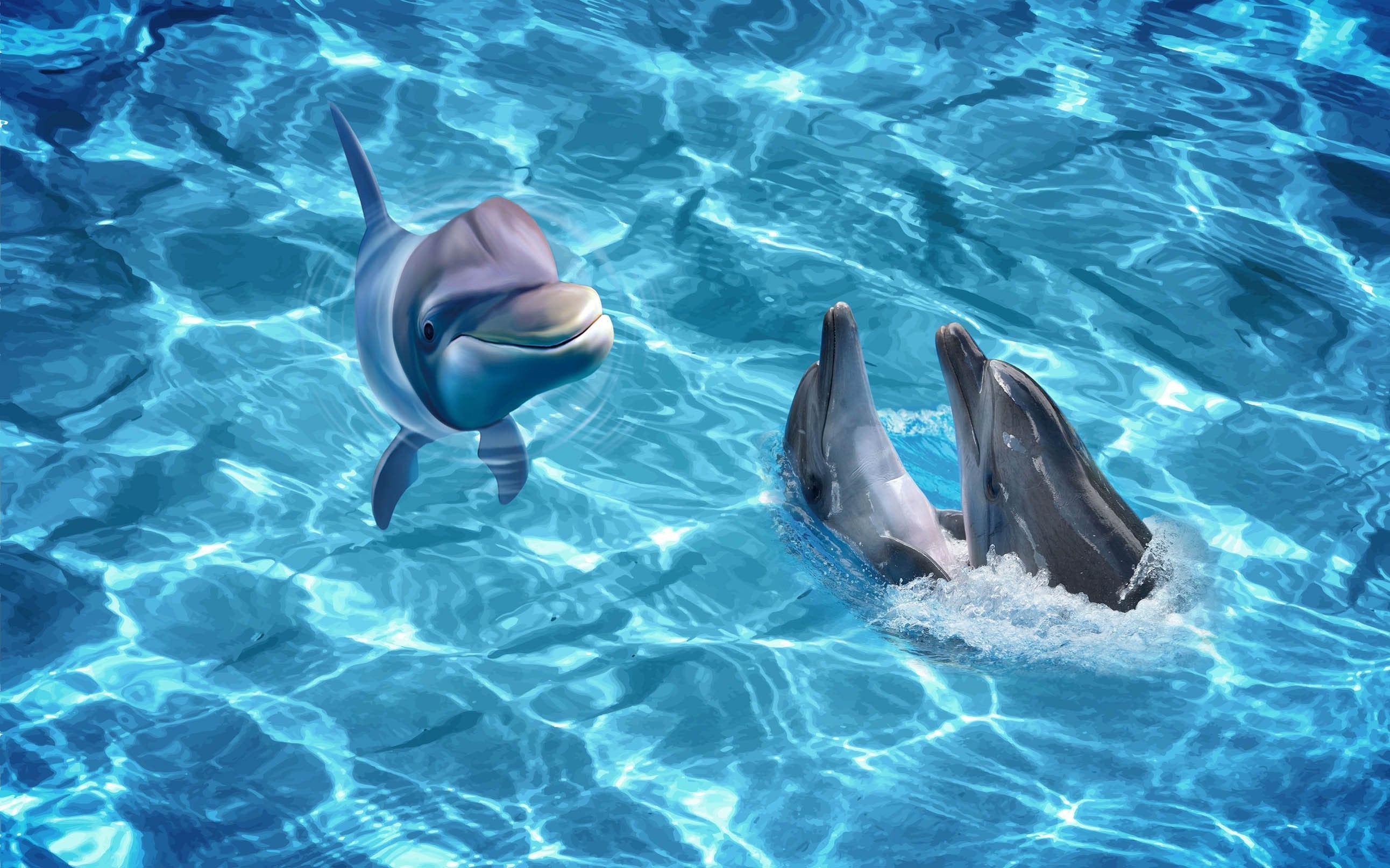 3D Blue Sea Dolphins Kitchen Mat Floor Mural Wallpaper AJ Wallpaper 