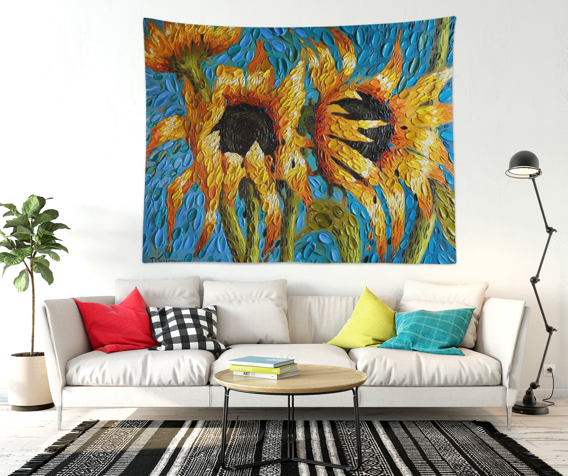 3D Sunflower Painting 11822 Dena Tollefson Tapestry Hanging Cloth Hang