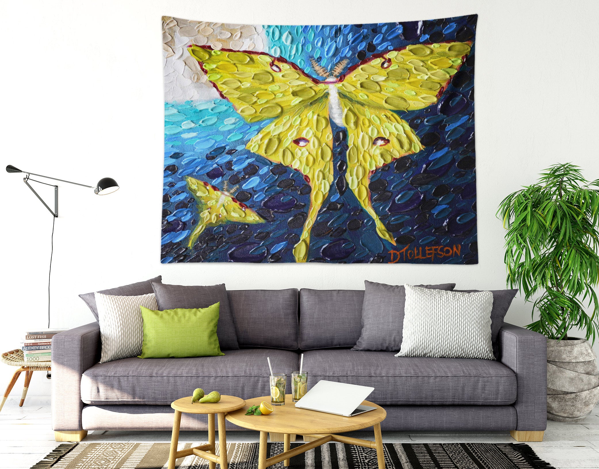 3D Yellow Butterfly 11807 Dena Tollefson Tapestry Hanging Cloth Hang