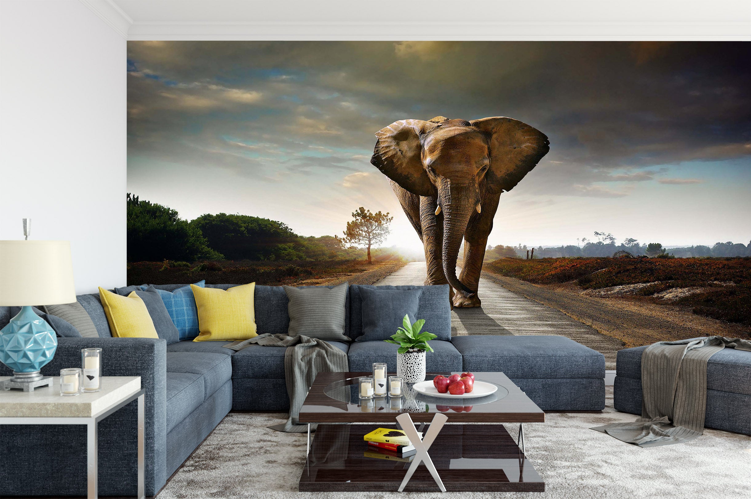 3D Road Elephant 1486 Wall Murals