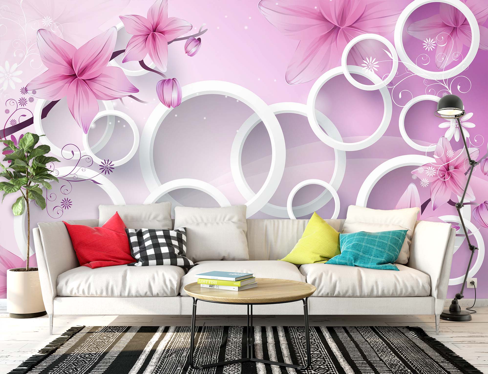 3D Purple Flowers 1408 Wall Murals