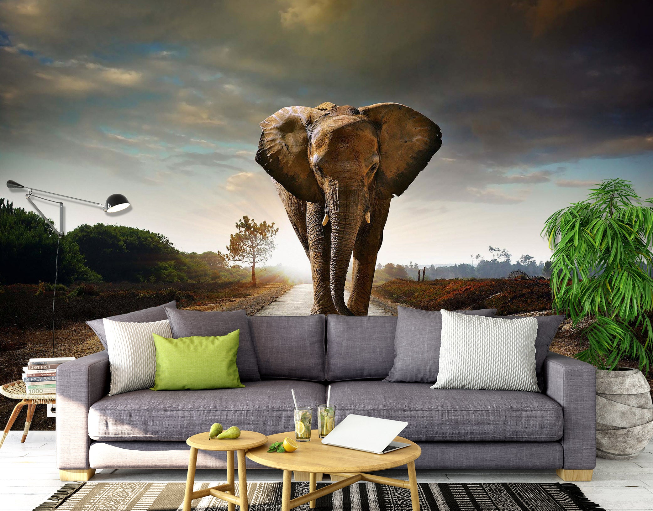 3D Road Elephant 1486 Wall Murals