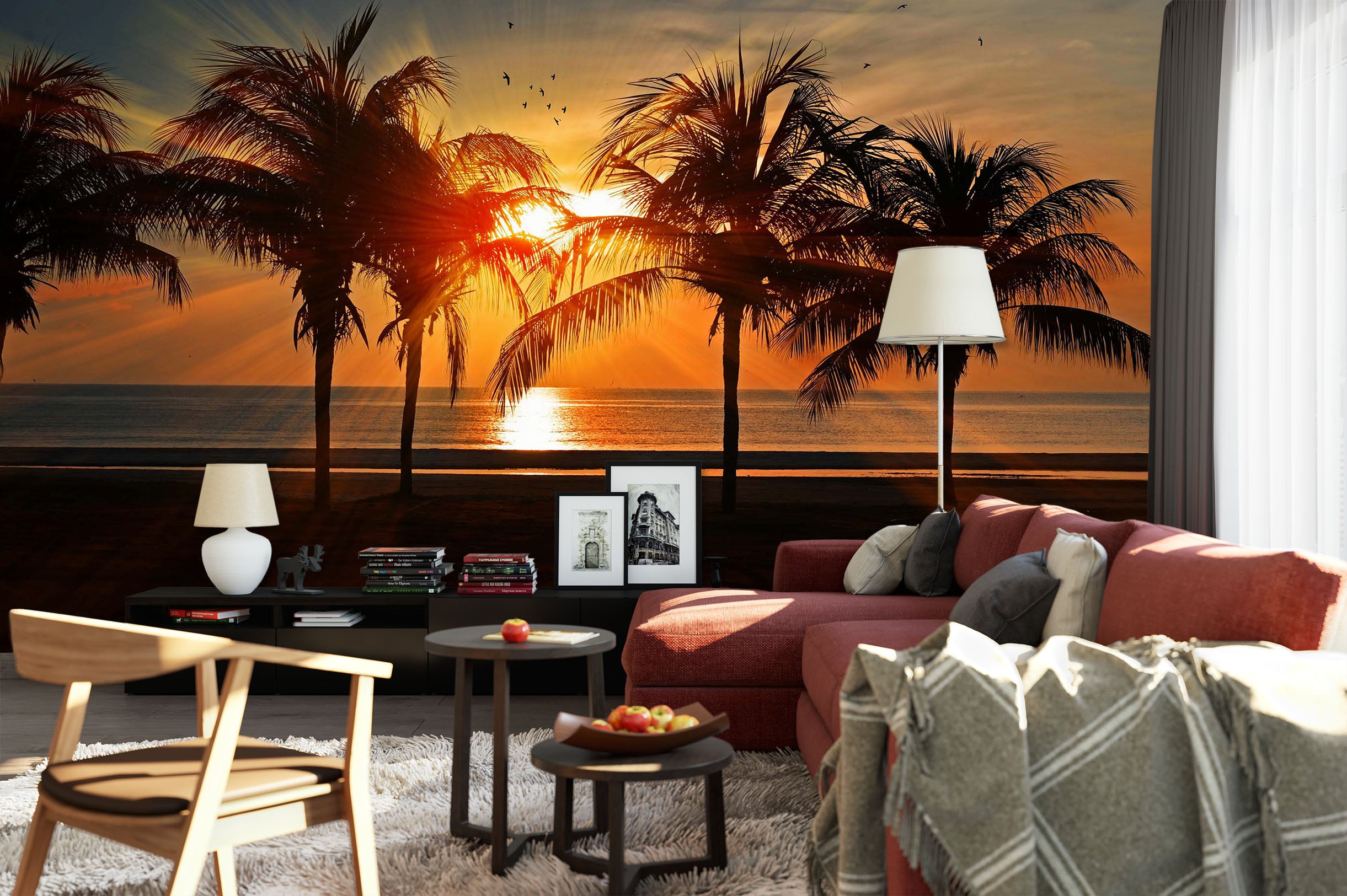 3D Sunset Coconut Tree 2037 Wall Murals