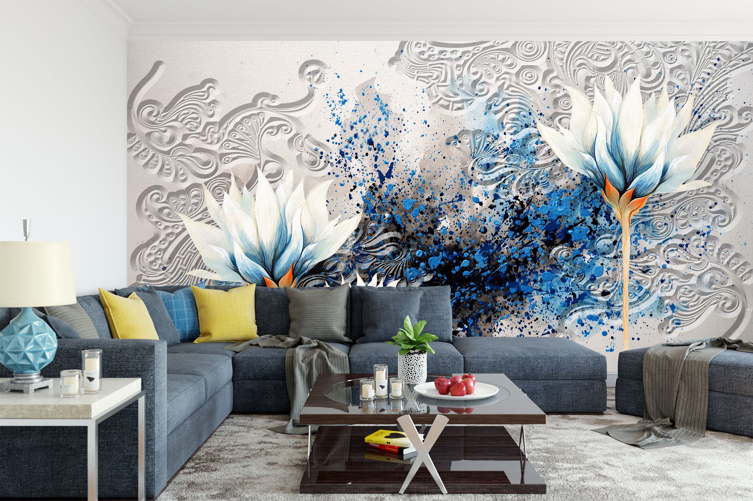 3D Painted Lotus 2066 Wall Murals