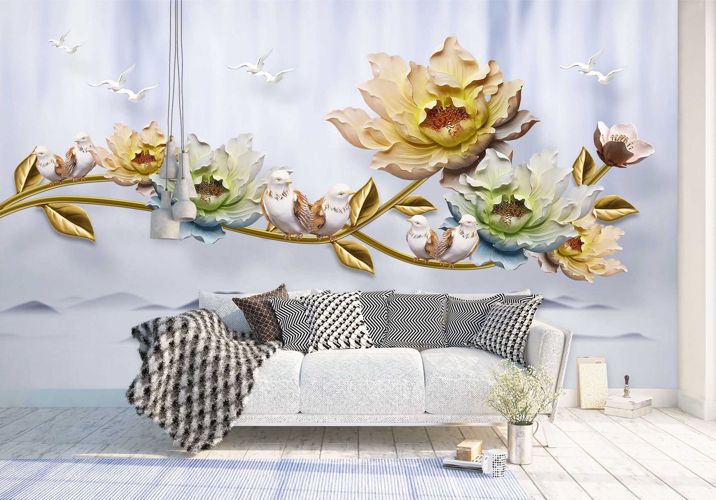 3D Carving Flowers 2064 Wall Murals