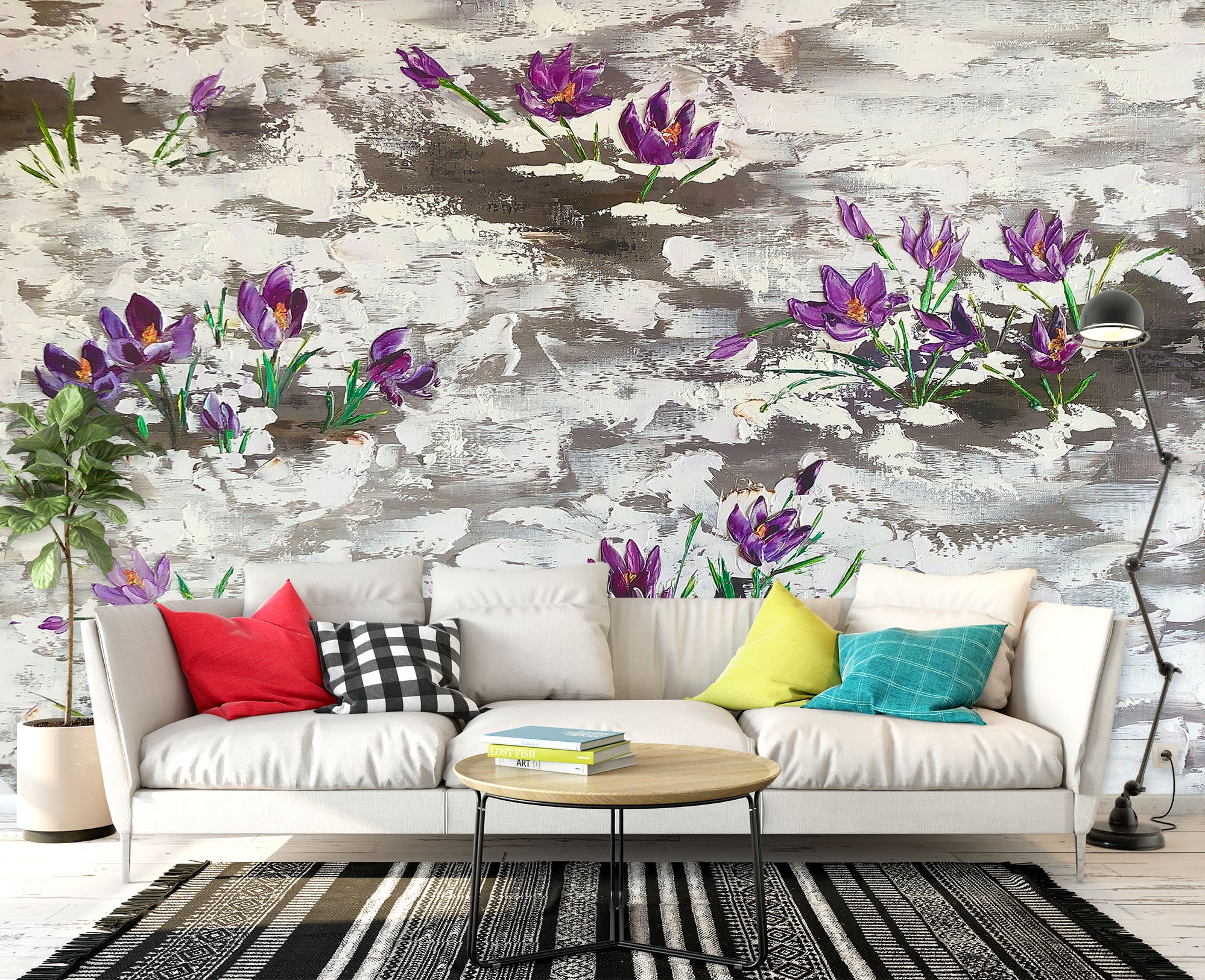 3D Purple Painted Flowers 202 Skromova Marina Wall Mural Wall Murals