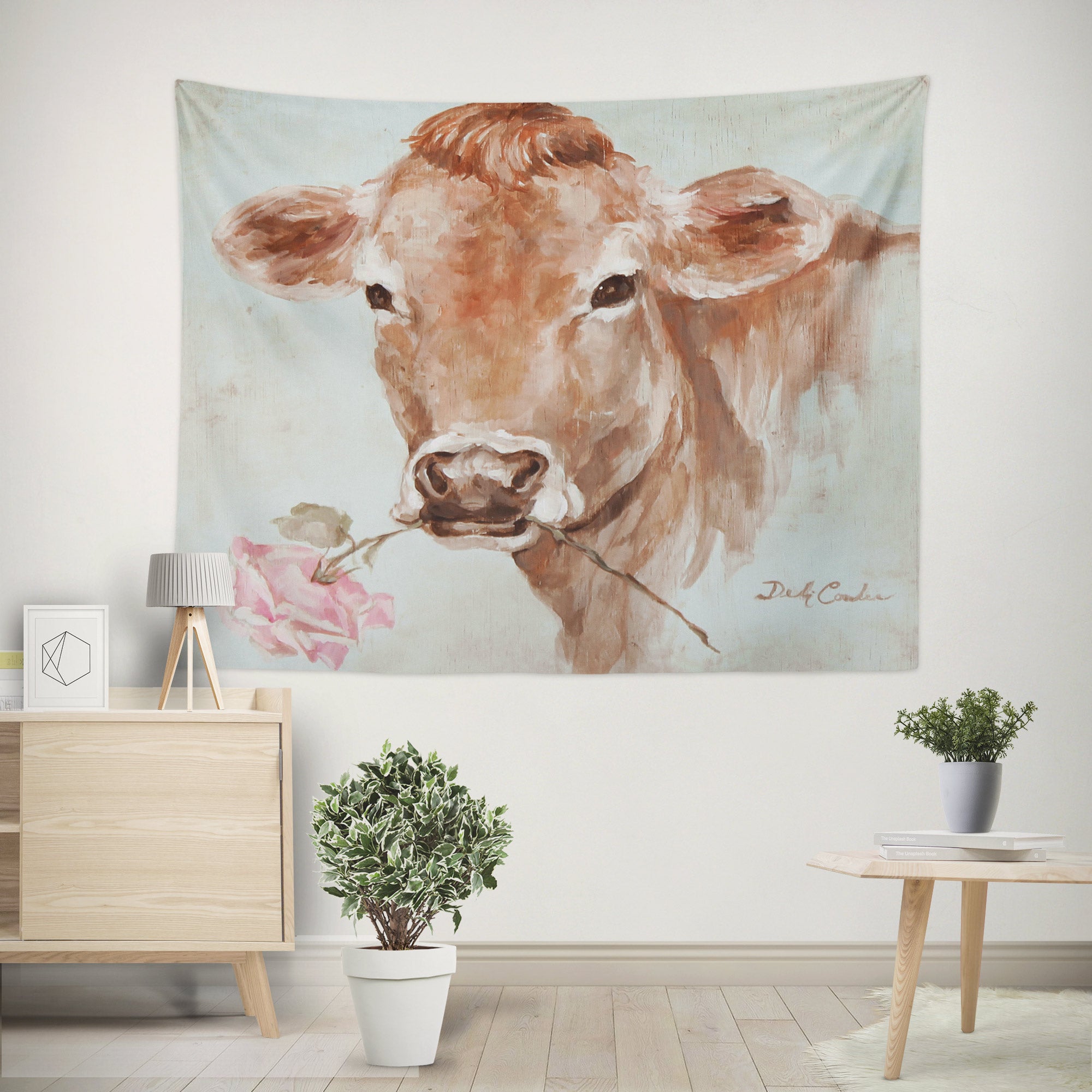 3D Brown Cattle Flowers 111168 Debi Coules Tapestry Hanging Cloth Hang