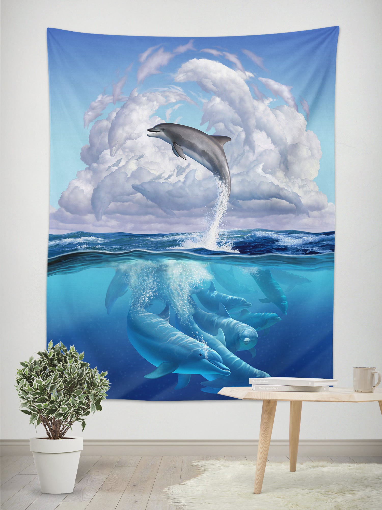 3D Sea Dolphin Cloud 111148 Jerry LoFaro Tapestry Hanging Cloth Hang