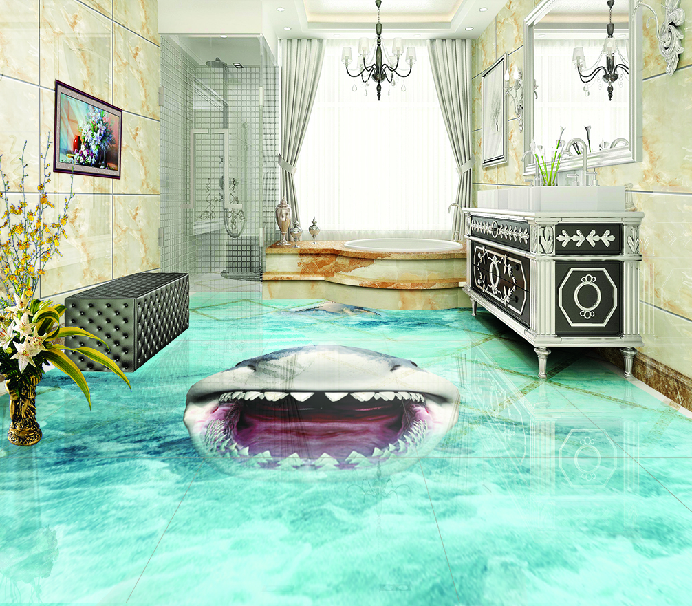 3D Open Mouth Shark 571 Floor Mural  Wallpaper Murals Rug & Mat Print Epoxy waterproof bath floor