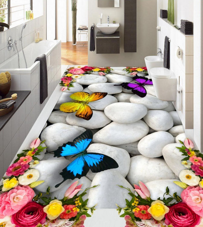 3D Butterfly Pebbles 375 Floor Mural  Wallpaper Murals Rug & Mat Print Epoxy waterproof bath floor