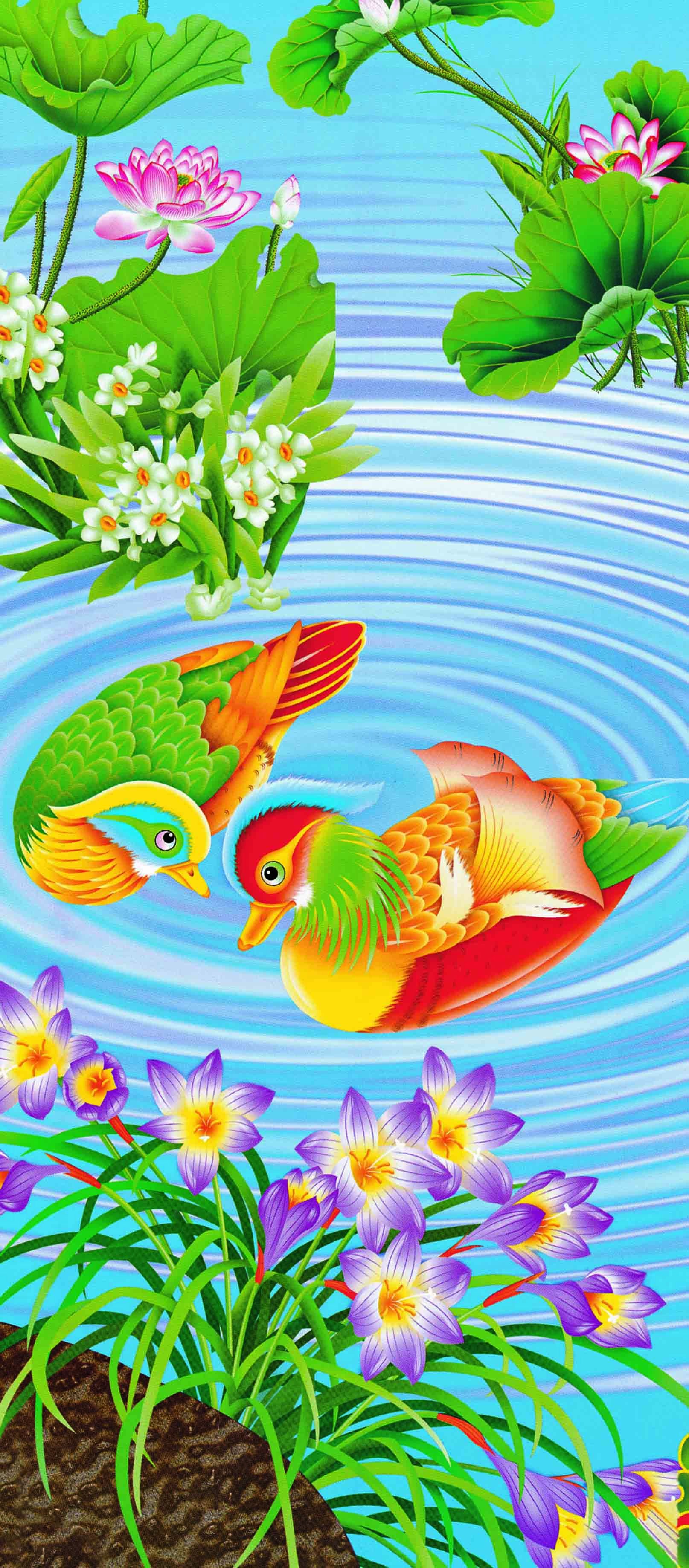 3D Mandarin Ducks 1276 Stair Risers Wallpaper AJ Wallpaper 