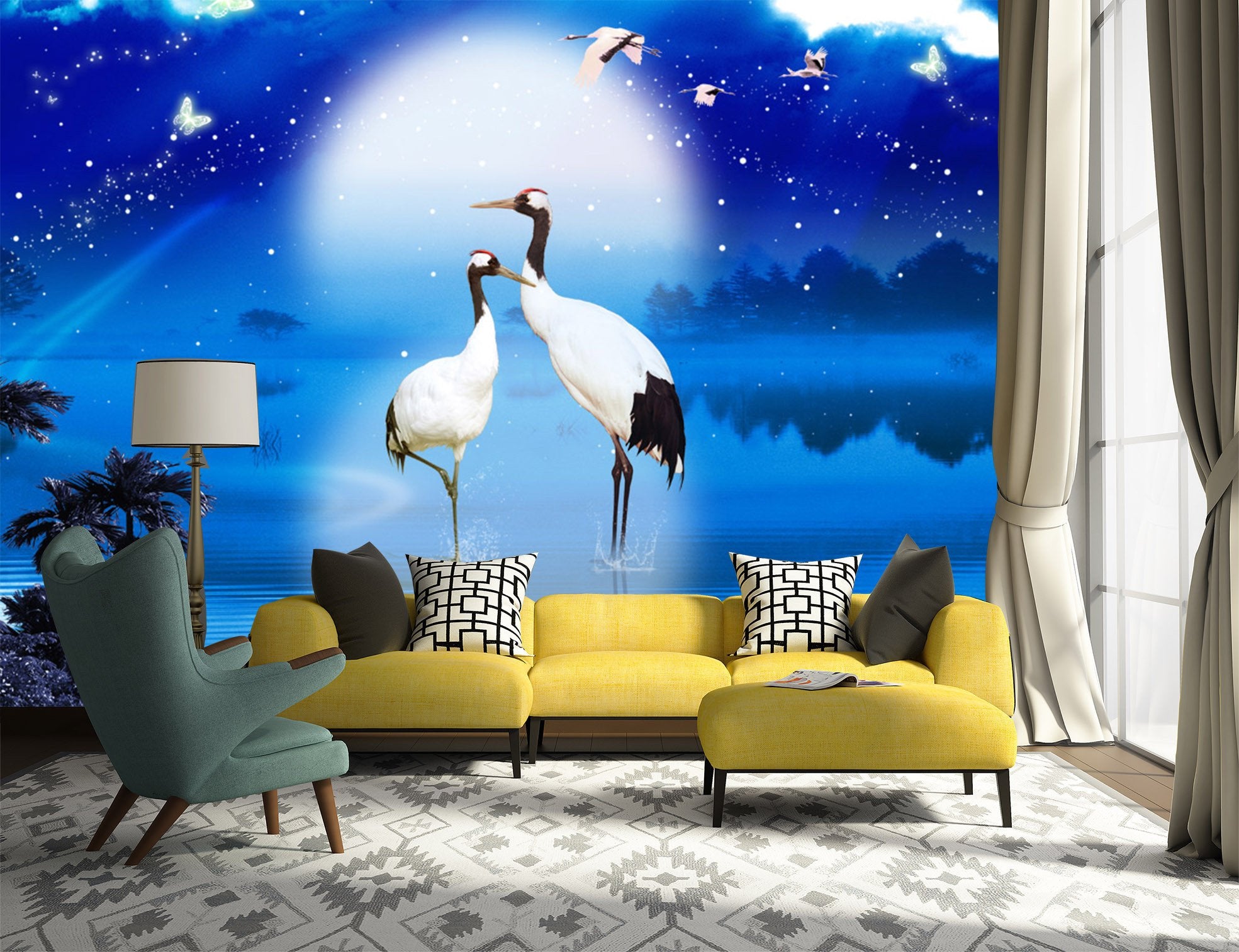 3D Standing Crane Moon 23 Wallpaper AJ Wallpaper 