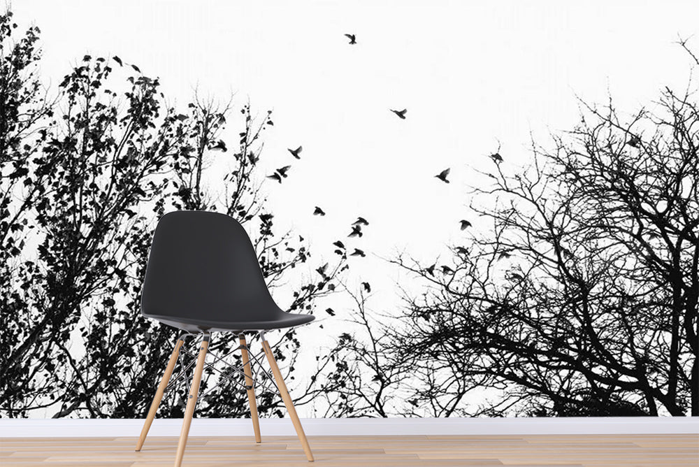 3D Black Bird Tree WC363 Wall Murals