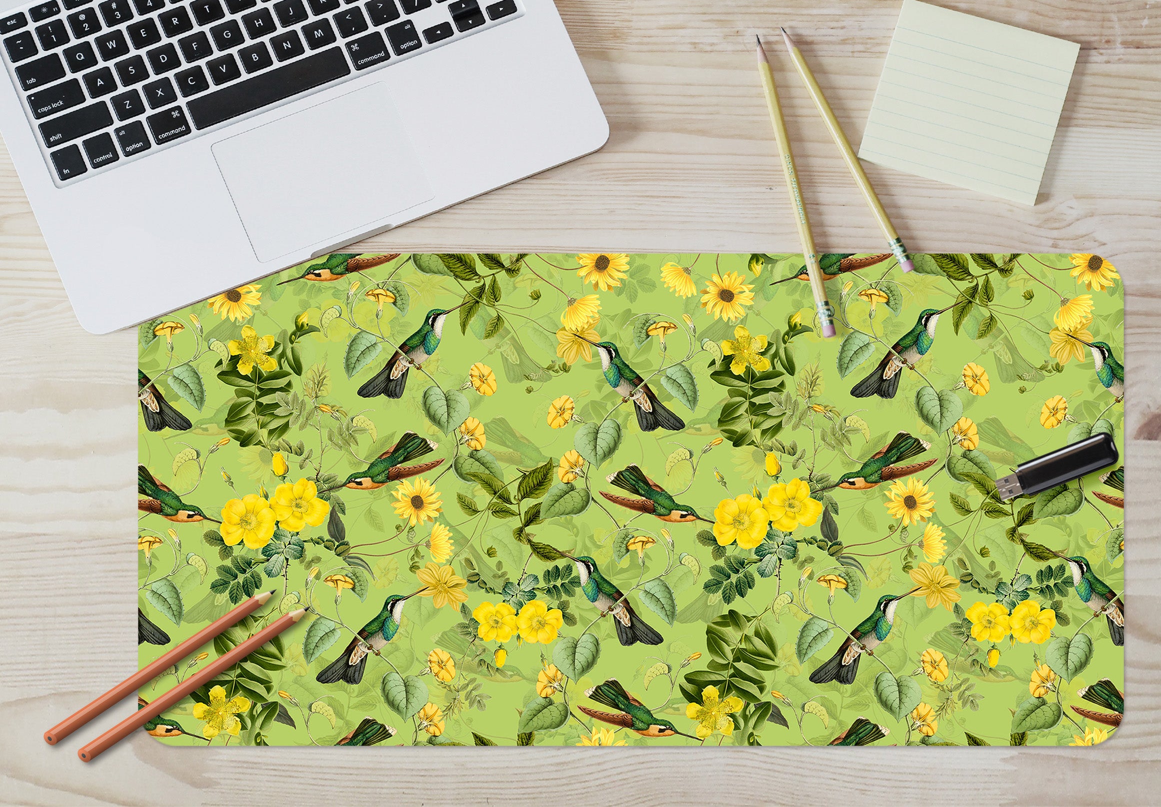 3D Yellow Flower Branch Green Bird 120181 Uta Naumann Desk Mat