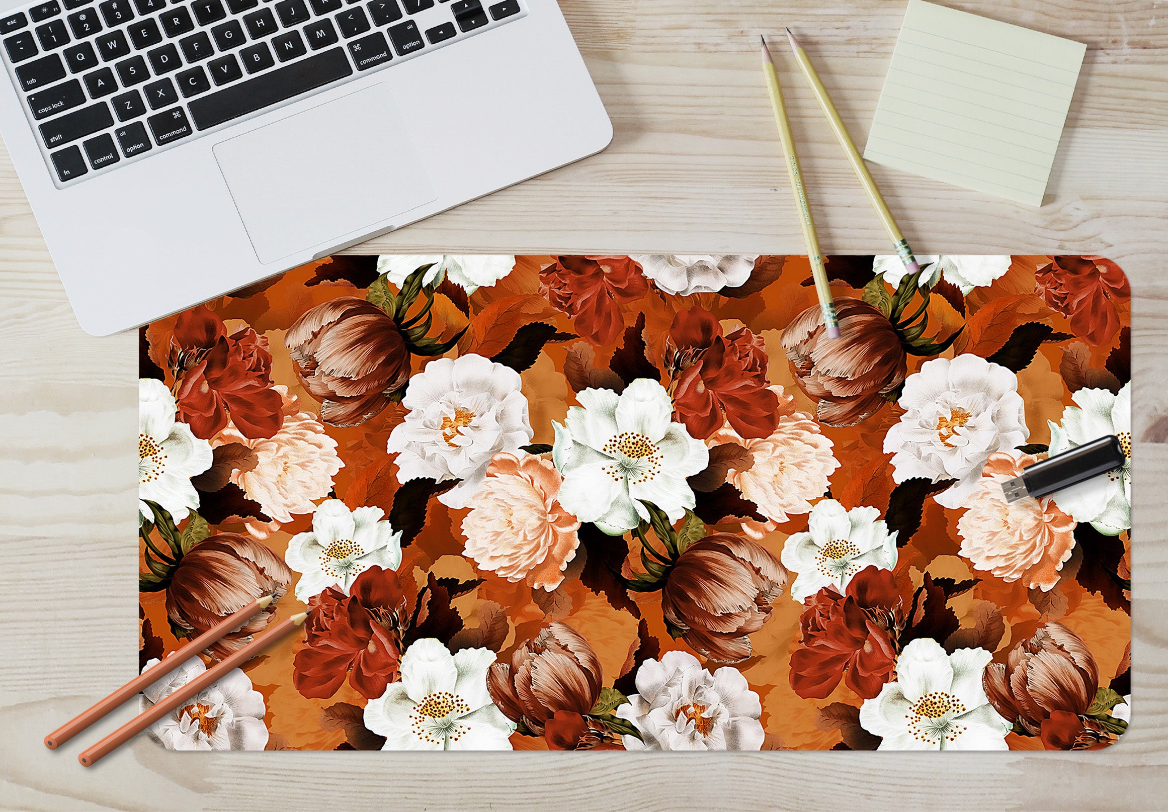 3D White Red Flowers 120173 Uta Naumann Desk Mat