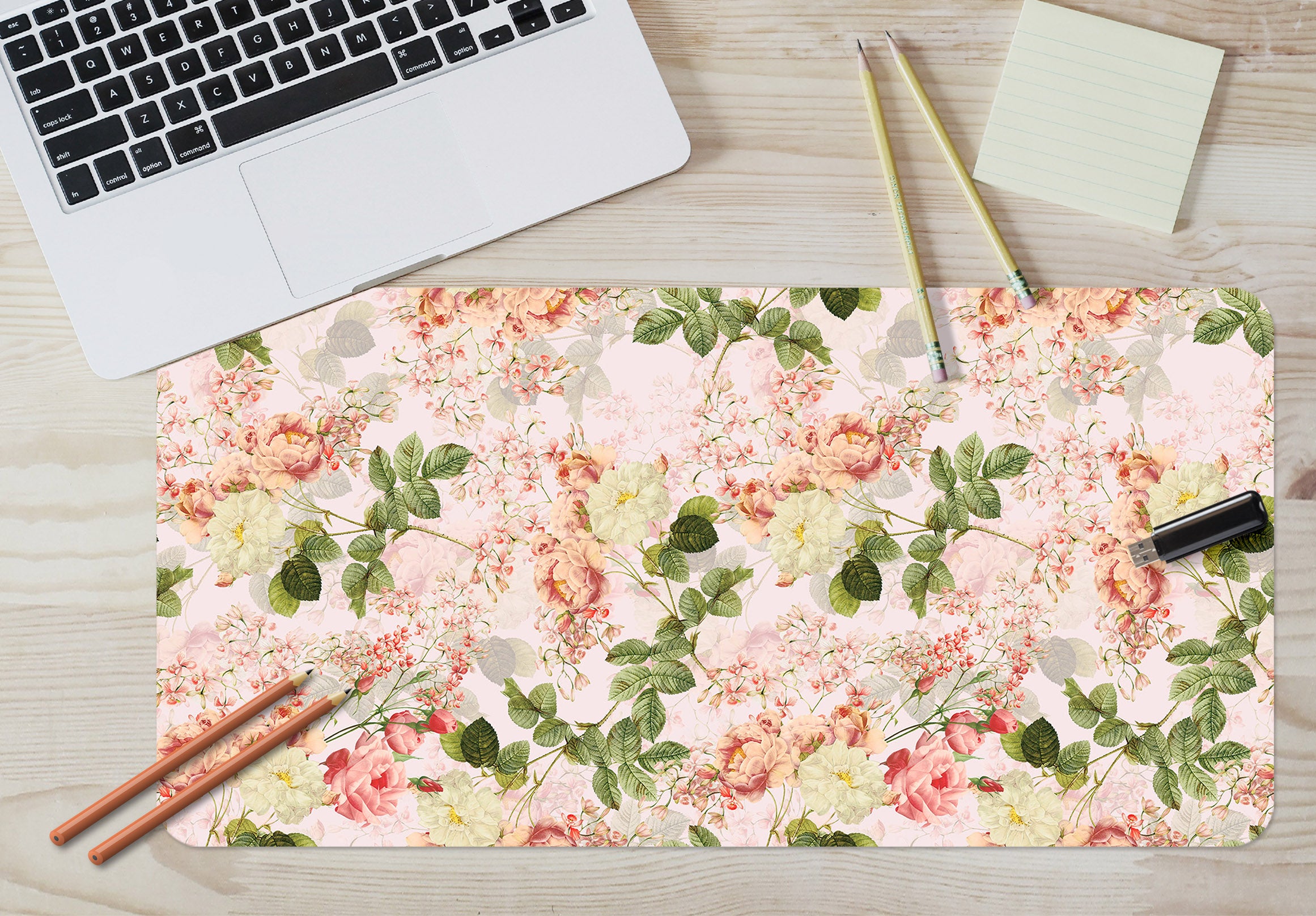 3D White Pink Rose Branch 120166 Uta Naumann Desk Mat