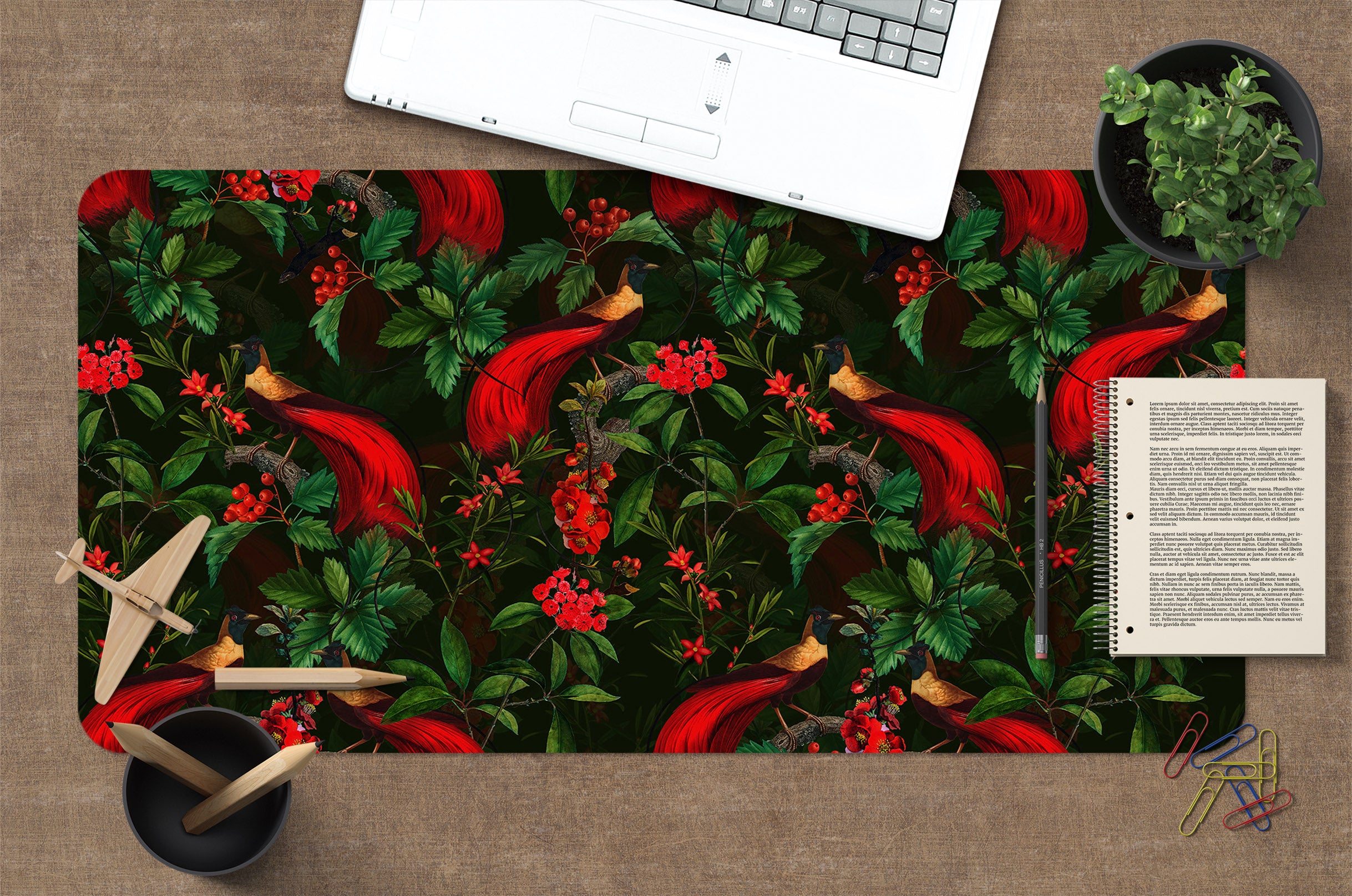 3D Red Bird Flower Bush 120213 Uta Naumann Desk Mat