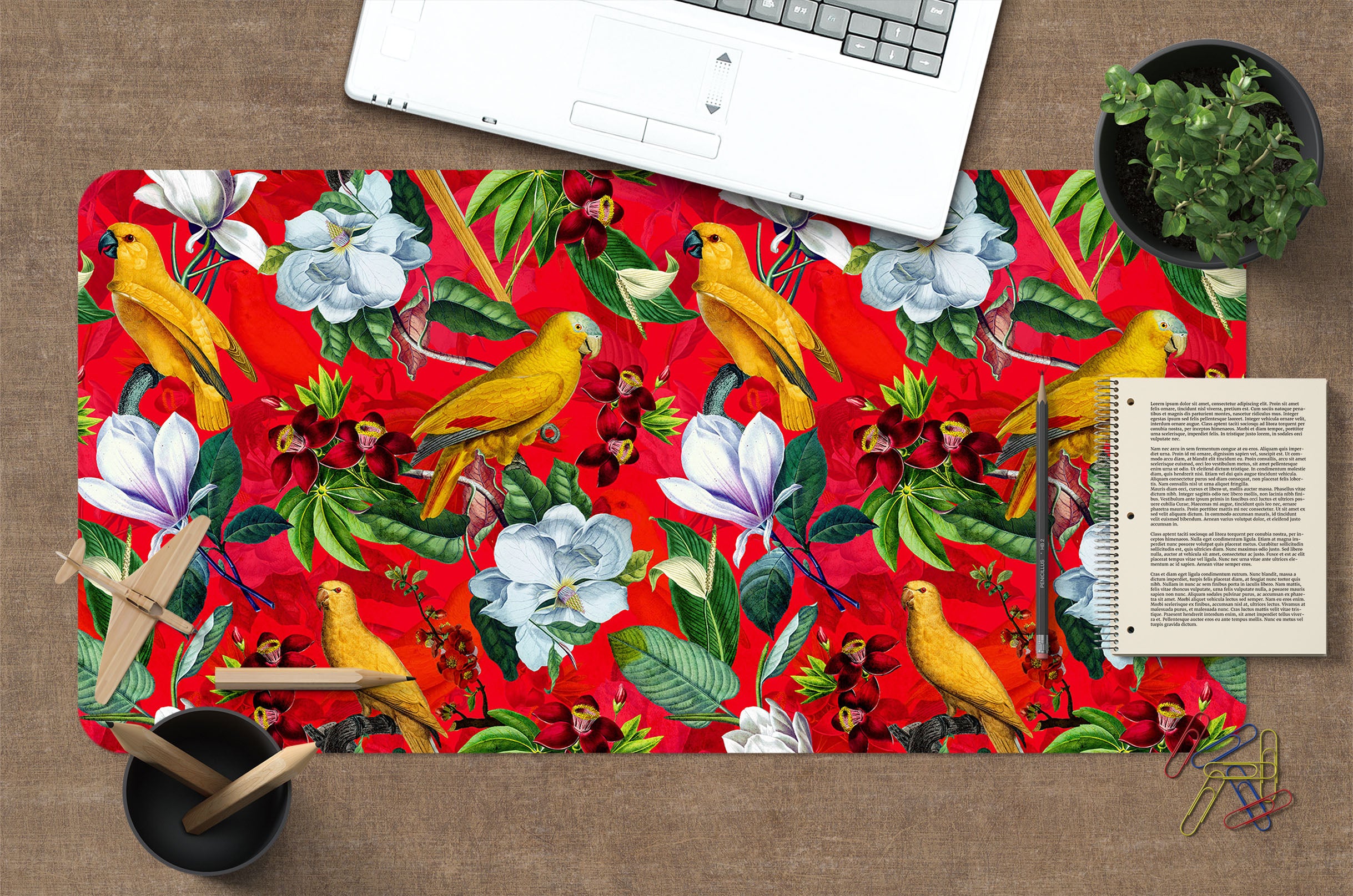 3D Bird Flower Red Bottom 120183 Uta Naumann Desk Mat