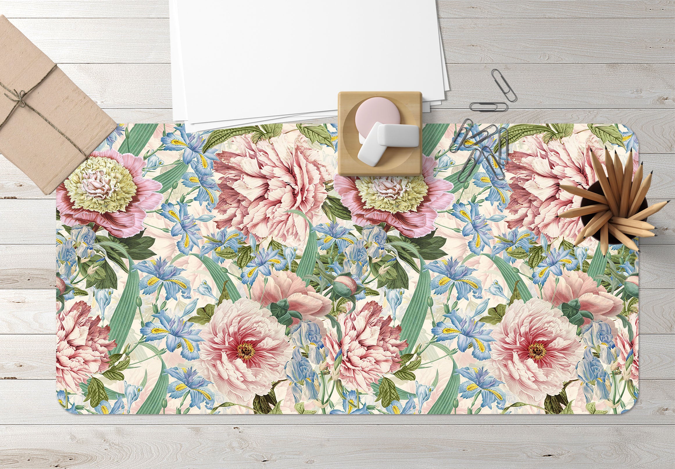 3D Pink Blue Flower Bush 120217 Uta Naumann Desk Mat