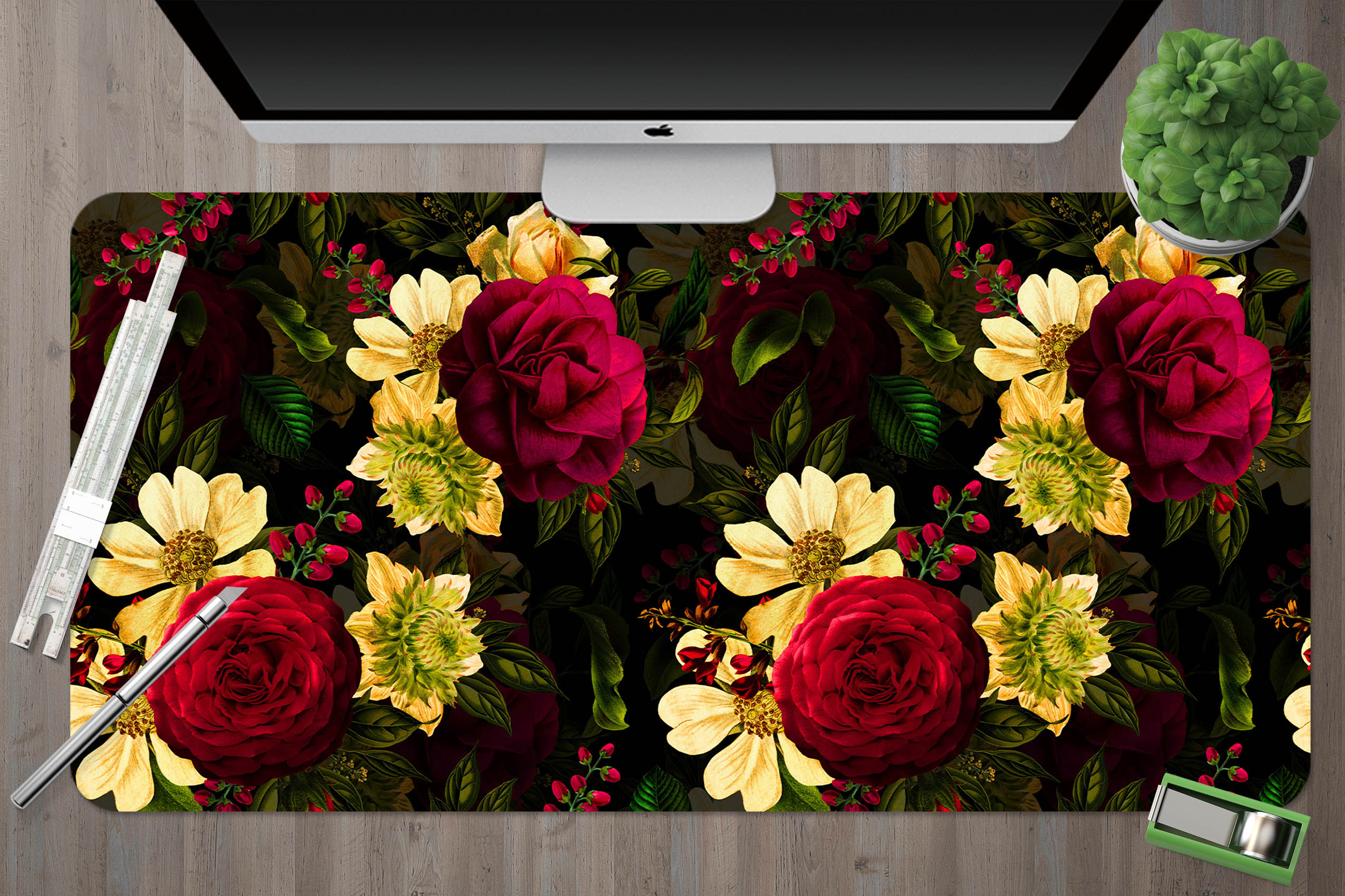 3D Yellow Red Flowers 120140 Uta Naumann Desk Mat