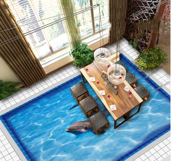 3D Dolphin Pool Floor Mural Wallpaper AJ Wallpaper 2 