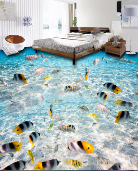 3D Striped Fish Floor Mural Wallpaper AJ Wallpaper 2 