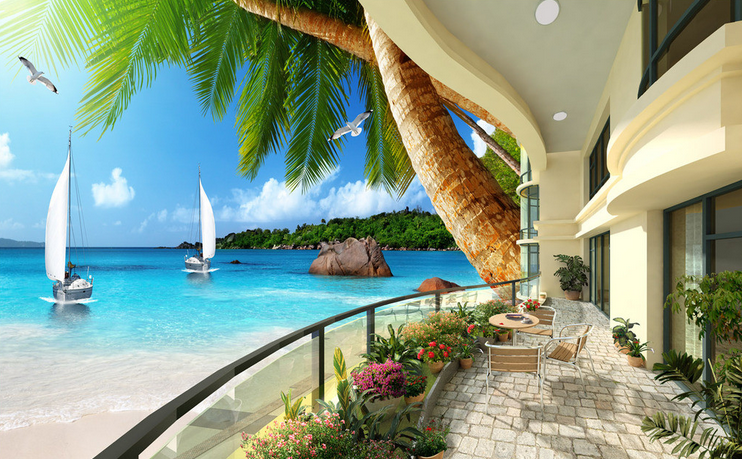 Modern Balcony Beach Wallpaper AJ Wallpaper 