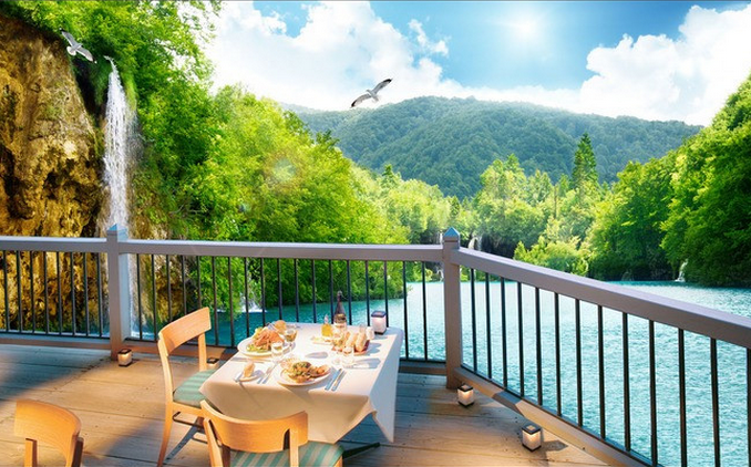 Balcony Lake Scenery Wallpaper AJ Wallpaper 