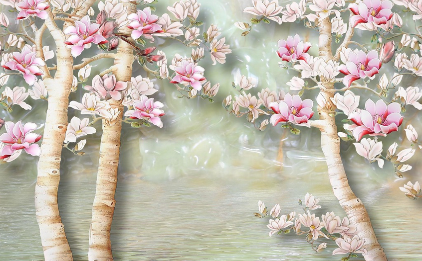 Pink Flowers Trees Wallpaper AJ Wallpaper 