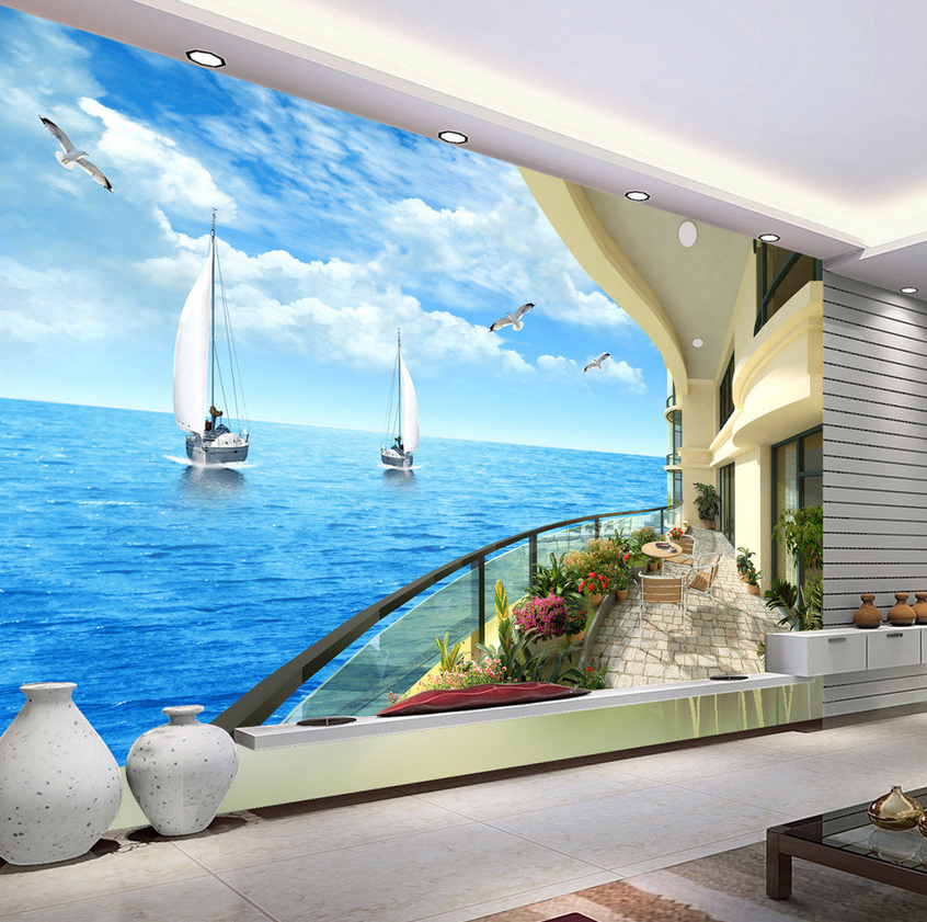 Modern Balcony Ocean Wallpaper AJ Wallpaper 