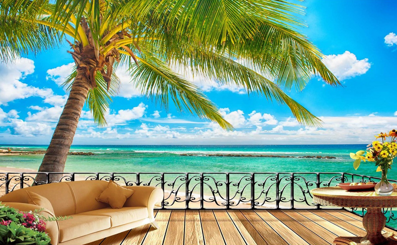 Beach Balcony Tree Wallpaper AJ Wallpaper 