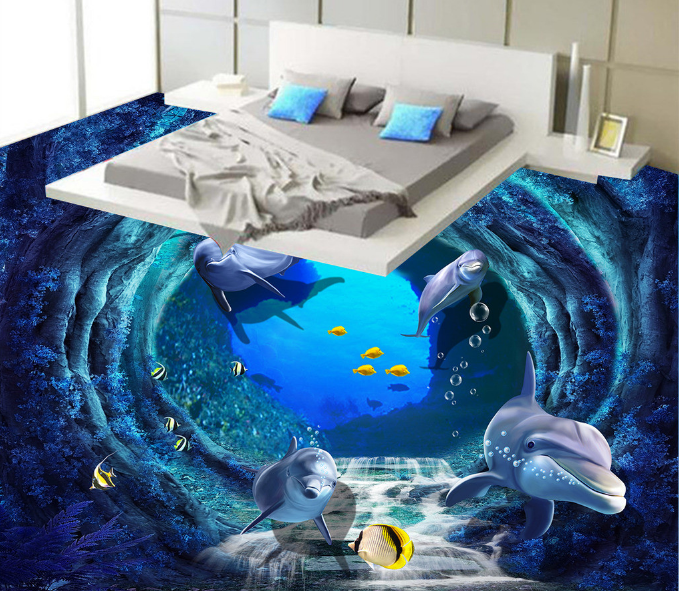 3D Deep Sea Dolphins 050 Floor Mural Wallpaper AJ Wallpaper 2 