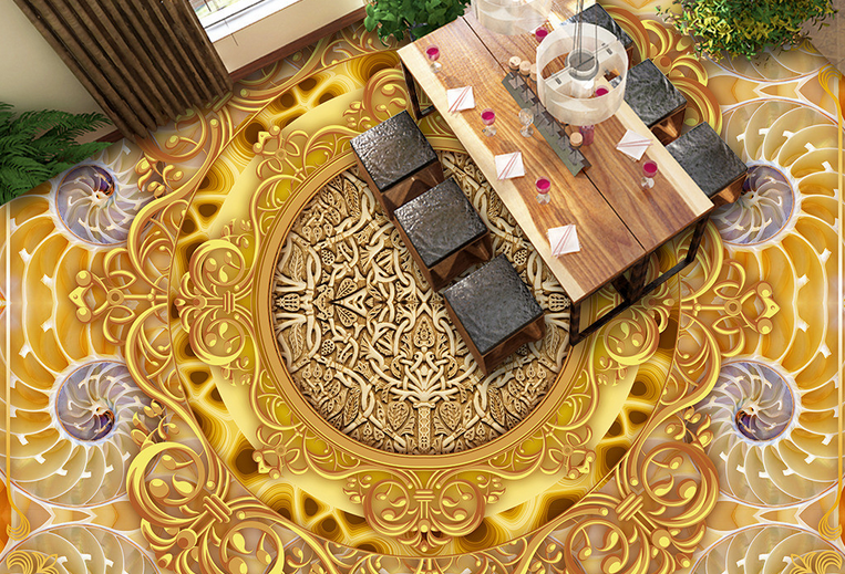 3D Golden Round 004 Floor Mural Wallpaper AJ Wallpaper 2 