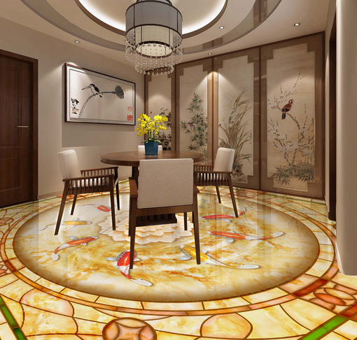 3D Goldfish Flowers 019 Floor Mural Wallpaper AJ Wallpaper 2 