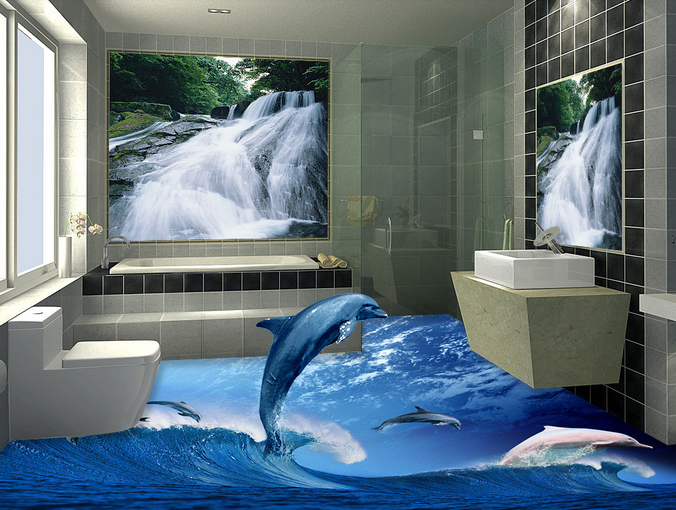 3D Dolphin Jumping 012 Floor Mural Wallpaper AJ Wallpaper 2 