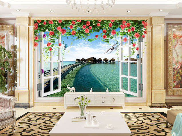 3D Seascape Flower 309 Wallpaper AJ Wallpaper 