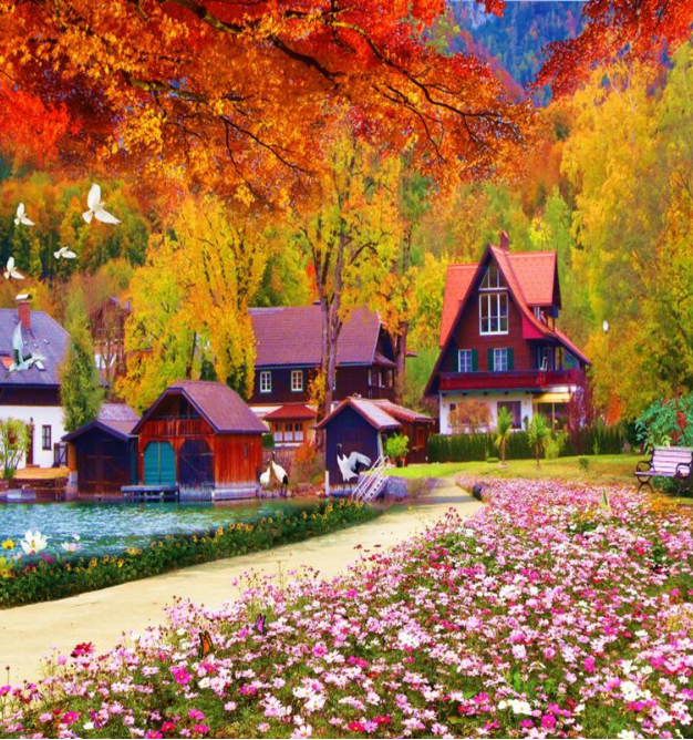 3D Pretty Mountain Village 1147 Curtains Drapes Wallpaper AJ Wallpaper 