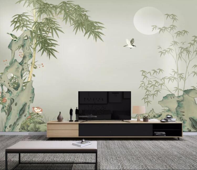 3D Bamboo Stones WC2494 Wall Murals