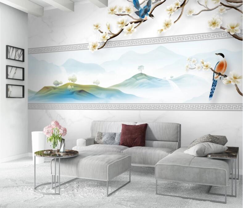 3D Bird White Flower WC2689 Wall Murals