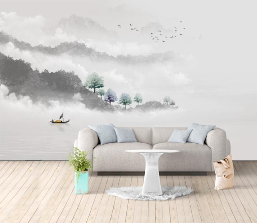 3D Lake Forest Boat WC2487 Wall Murals