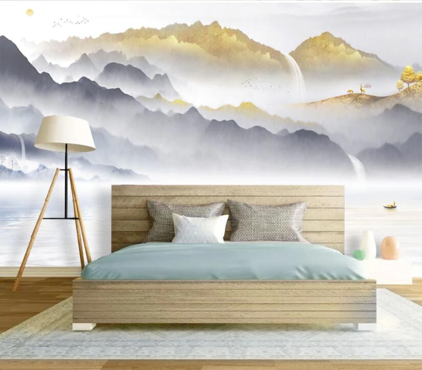 3D Yellow Hillside River WC2444 Wall Murals