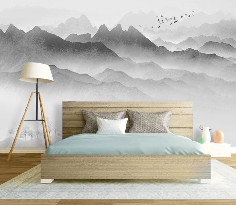 3D Gray Mountain WC2442 Wall Murals