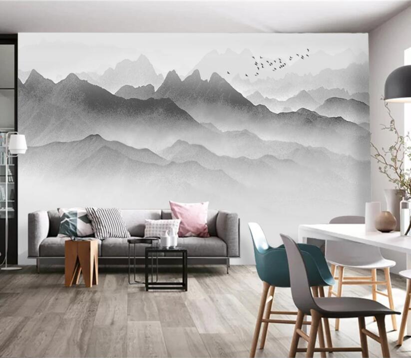 3D Gray Mountain WC2442 Wall Murals