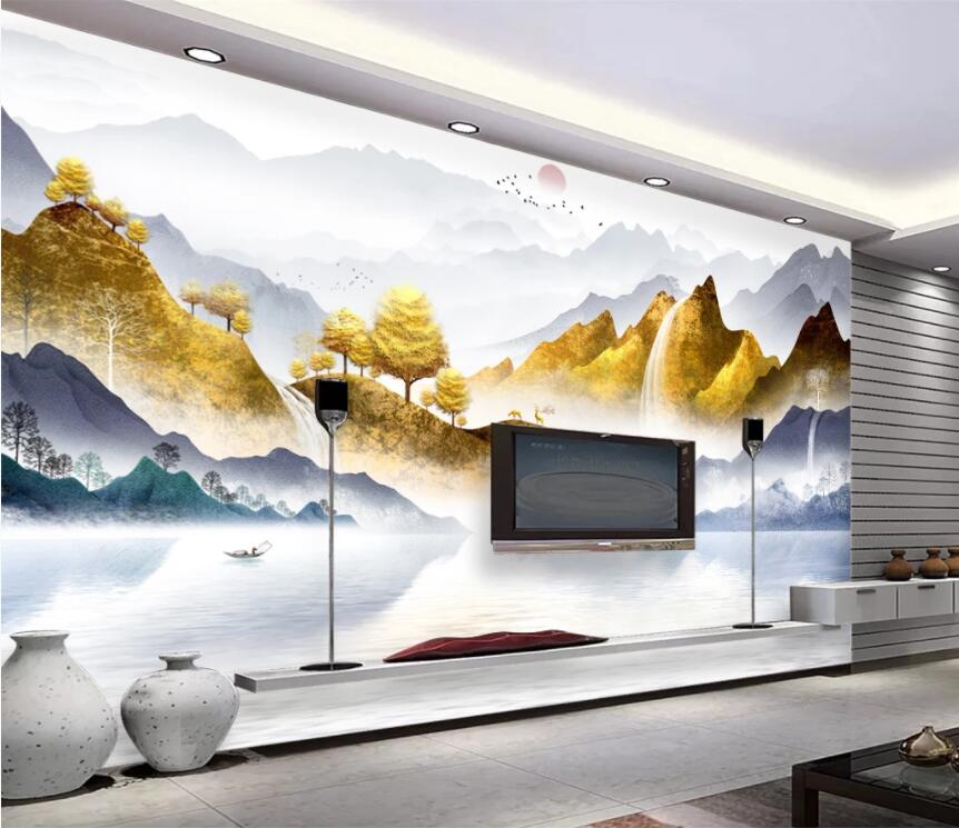 3D River Boat Tree WC2323 Wall Murals