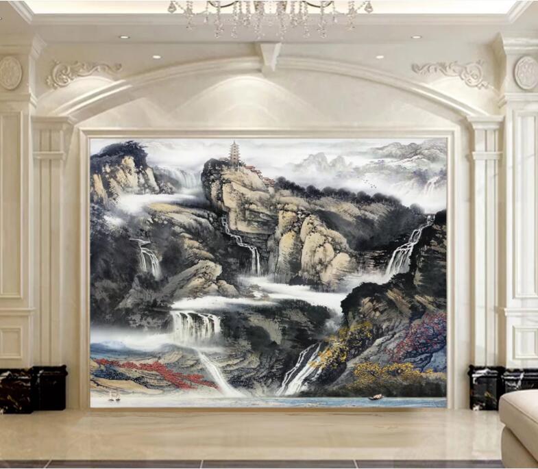 3D Waterfall Mountain WC1112 Wall Murals